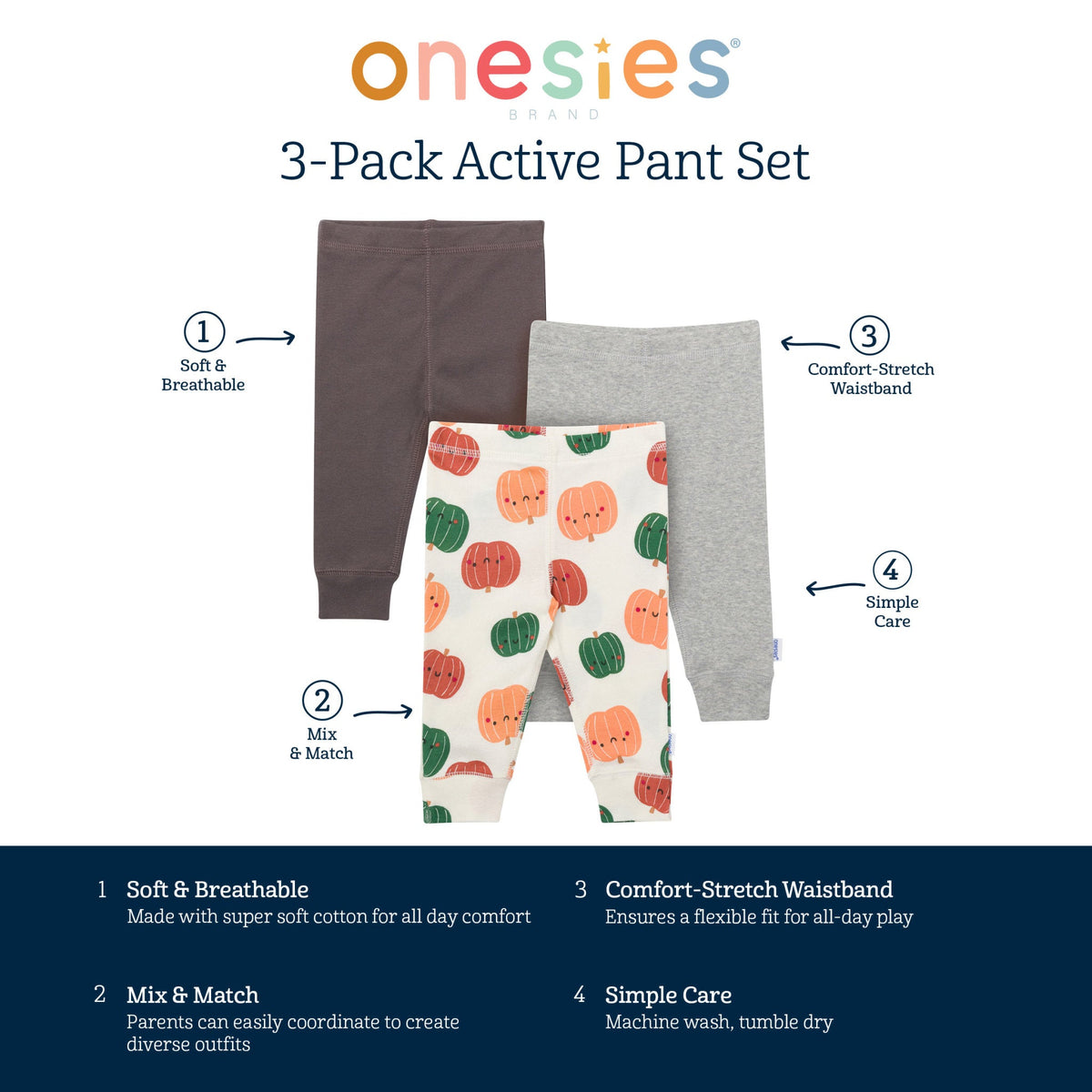 3-Pack Baby Neutral Pumpkins Active Pants, view 7