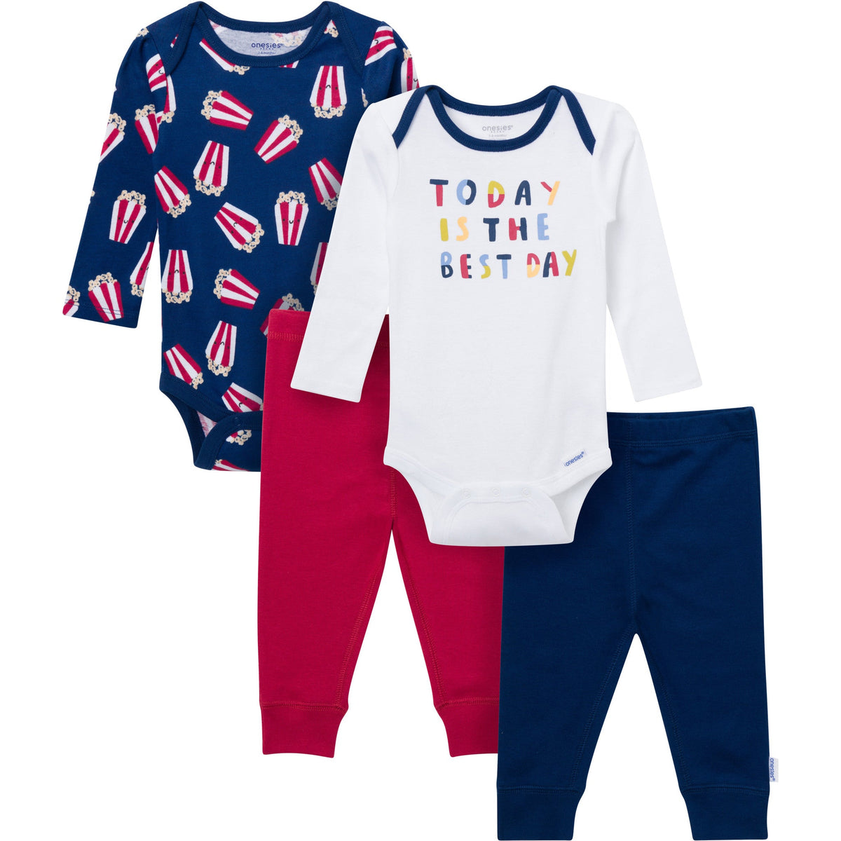 4-Piece Baby Boys Popcorn Day Onesies Bodysuits and Pants