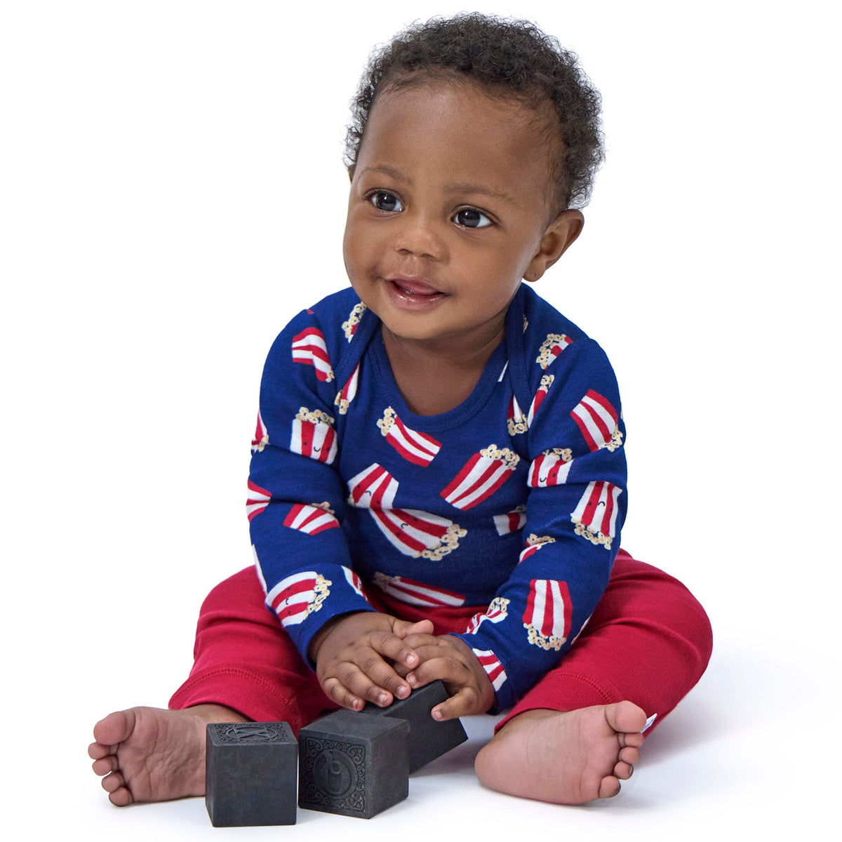 4-Piece Baby Boys Popcorn Day Onesies Bodysuits and Pants, view 2