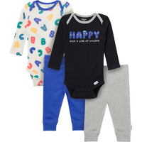 4-Piece Baby Boys Happy Letters Onesies® Bodysuits and Pants