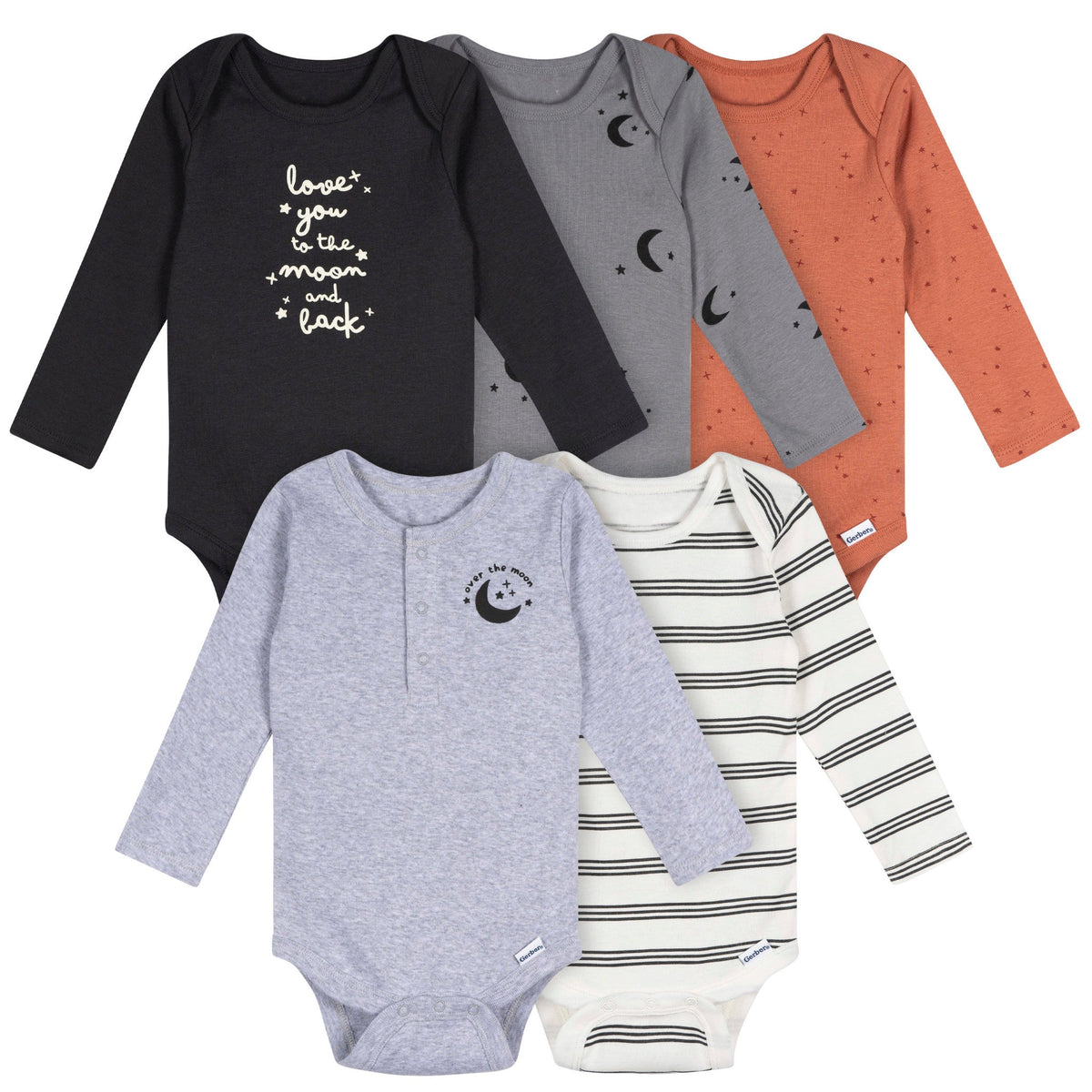 5-Pack Baby Boys Grey Heather Long Sleeve Bodysuits