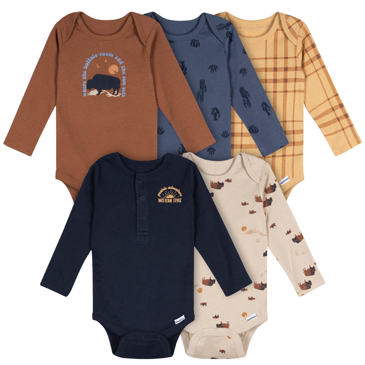 5-Pack Baby Boys Black Iris Long Sleeve Bodysuits