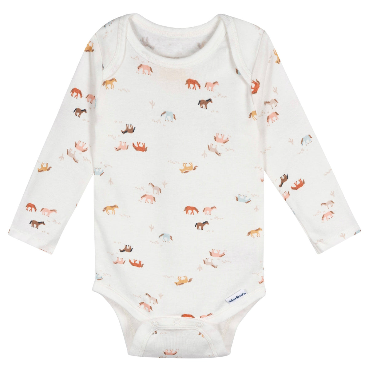 5-Pack Baby Girls Horses Long Sleeve Bodysuits, view 5