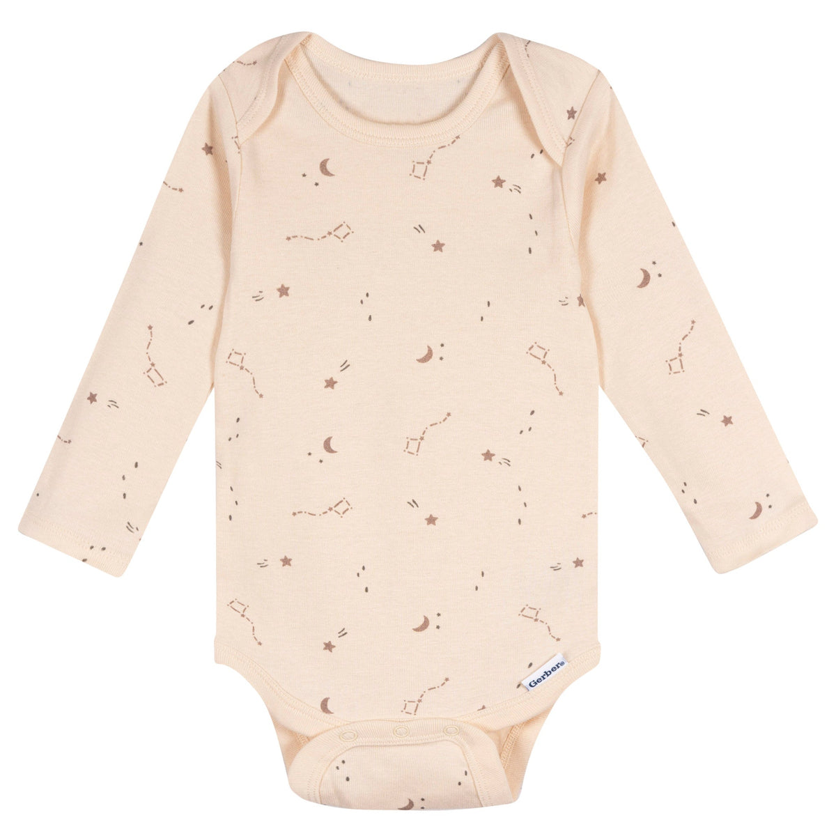 5-Pack Baby Neutral Tan Stars Long Sleeve Bodysuits, view 3