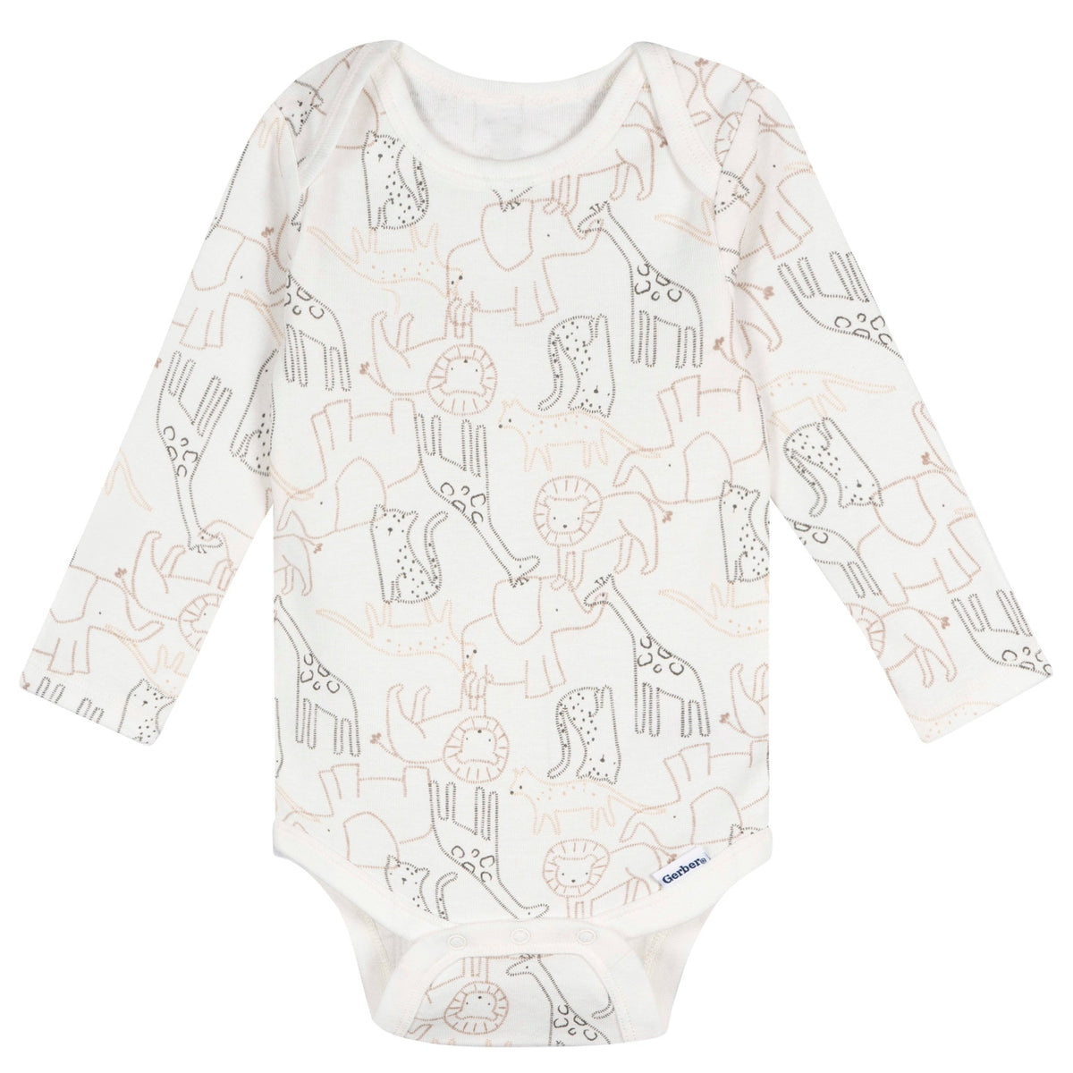 5-Pack Baby Neutral Tan Stars Long Sleeve Bodysuits, view 5