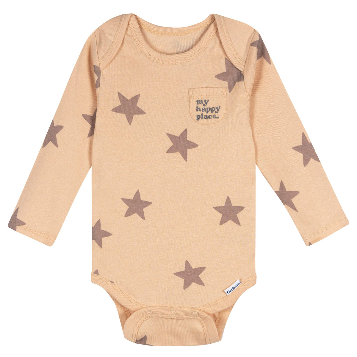 5-Pack Baby Neutral Tan Stars Long Sleeve Bodysuits, view 6