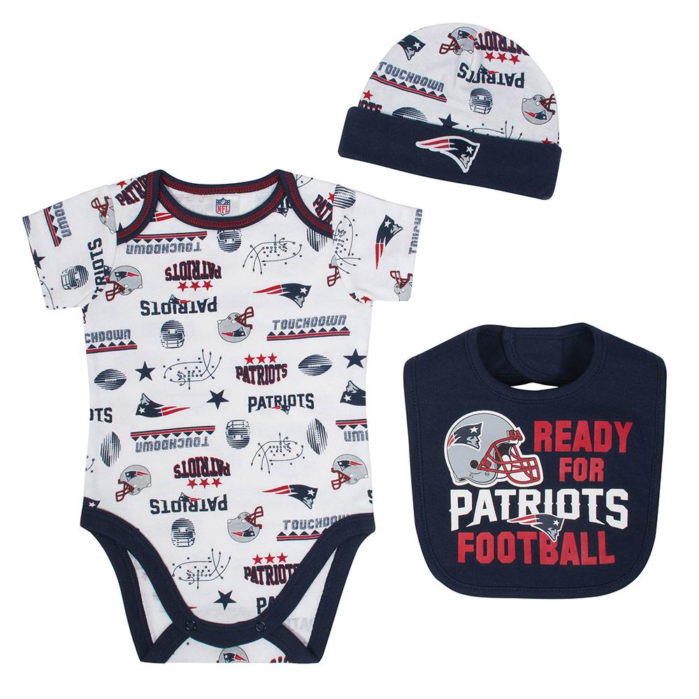 Patriots Baby Boy Bodysuit, Cap and Bib Set