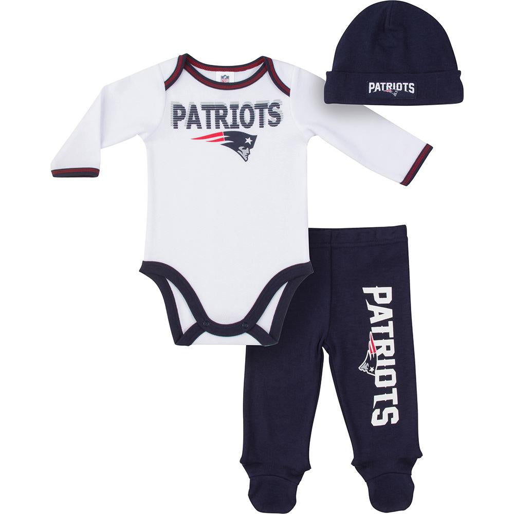 Patriots Baby Boy Bodysuit, Footed Pant and Cap Set