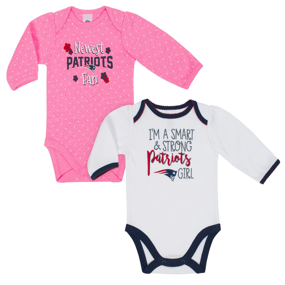 New England Patriots Baby Girl Long Sleeve Bodysuit, 2-pack