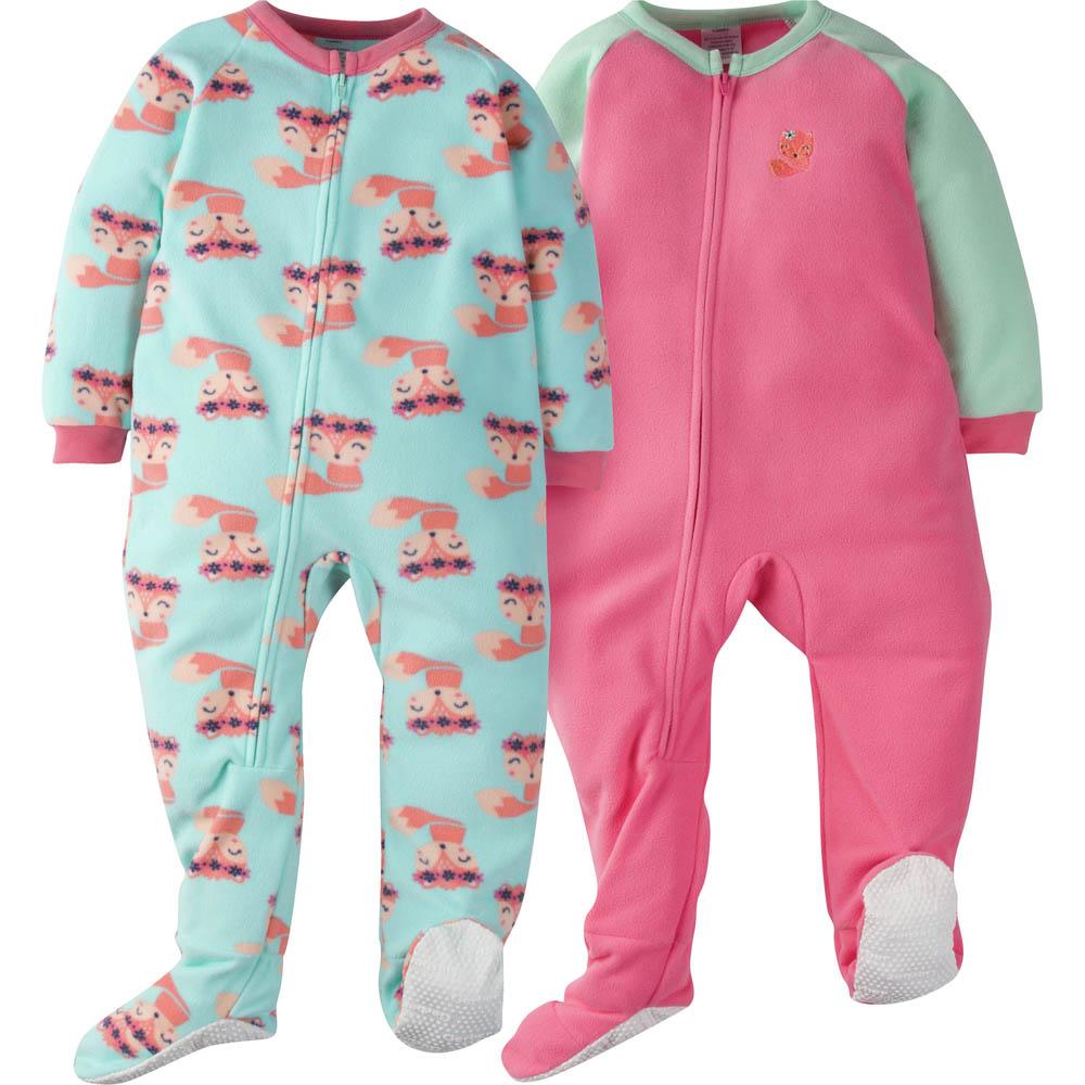 2-Pack Toddler Girl Fox Blanket Sleepers