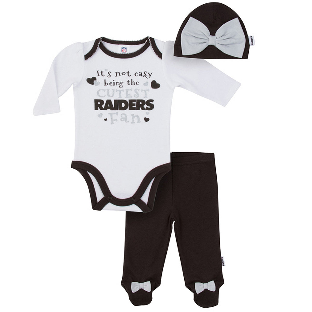 Oakland Raiders Baby Girl Outfit, 3pc Set