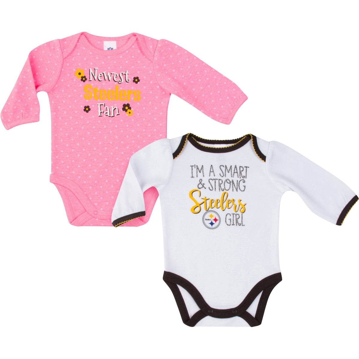Pittsburgh Steelers Baby Girl Long Sleeve Bodysuit, 2-pack