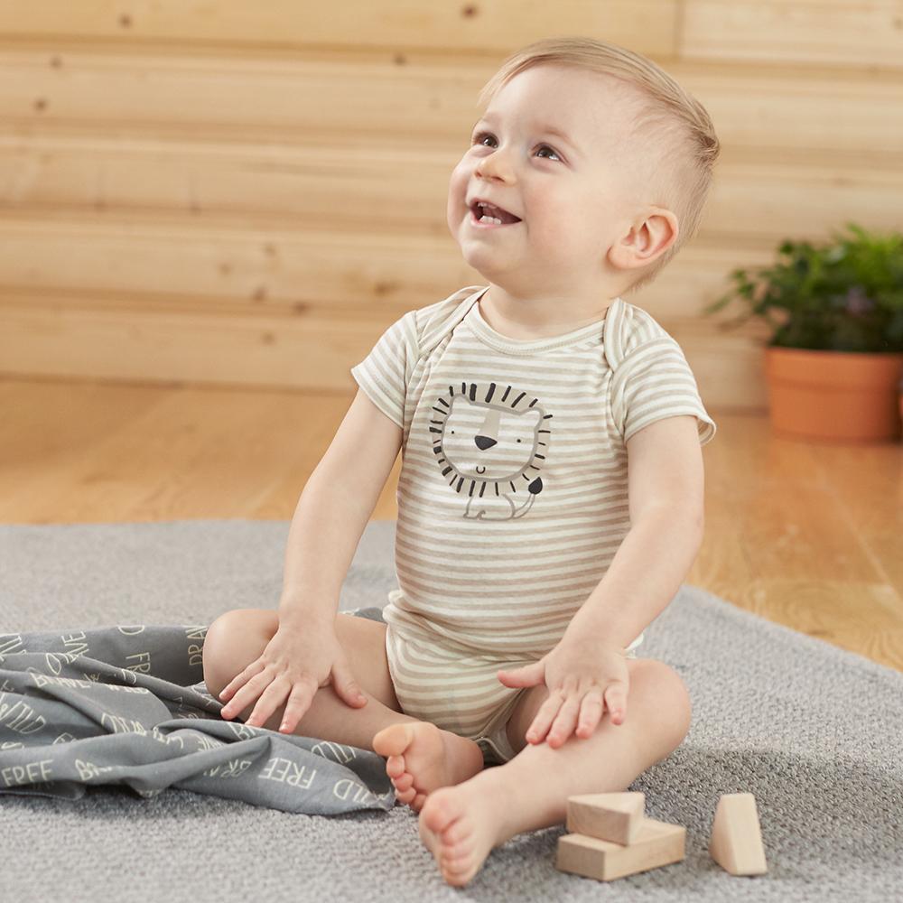 5-Pack Boys Organic Safari Onesies Brand Short Sleeve Bodysuits, view 2