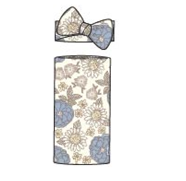 2-Piece Baby Girls Retro Floral Swaddle and Headband Set
