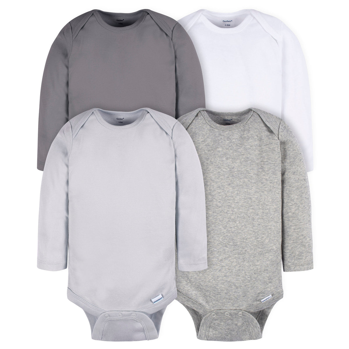 4-Pack Baby Neutral Grey/ Grey Heather Long Sleeve Onesies Bodysuits
