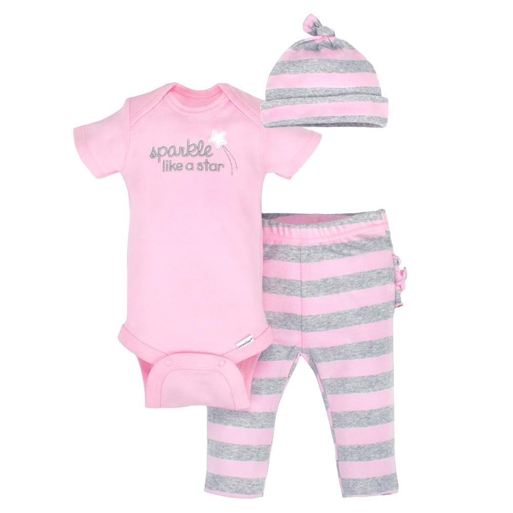 3-Piece Organic Girls Pink & Grey Take-Me-Home Set