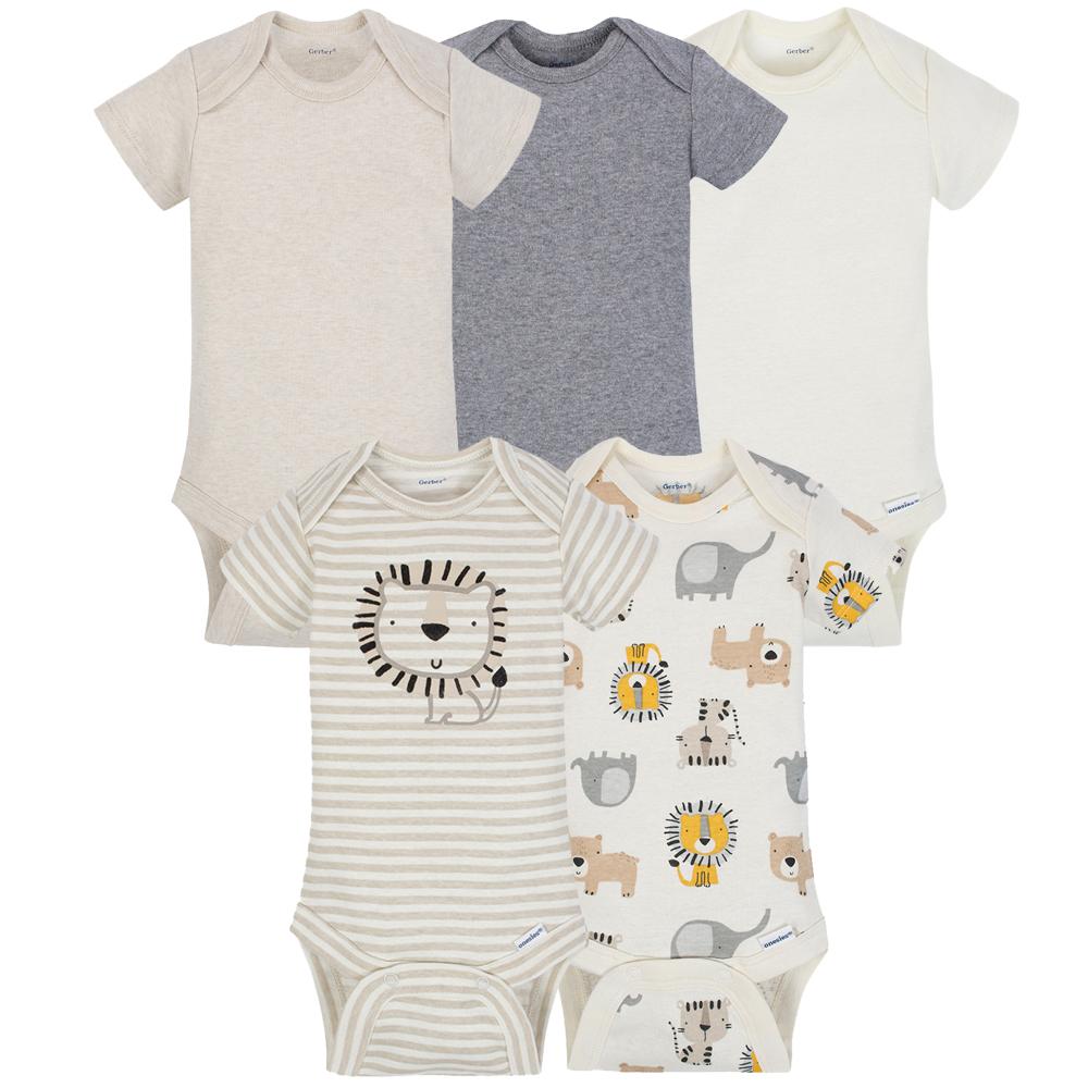 5-Pack Boys Organic Safari Onesies Brand Short Sleeve Bodysuits