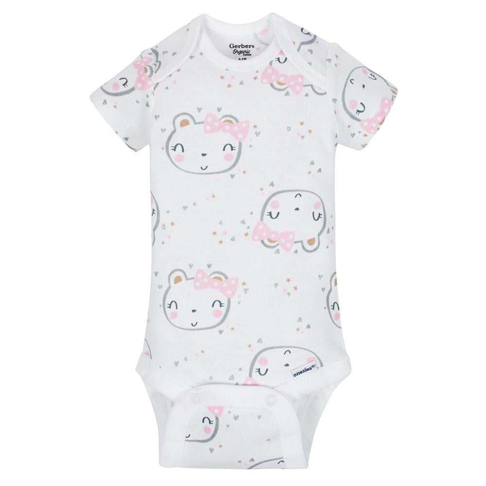 5-Pack Girls Organic Bear Onesies Brand Short Sleeve Bodysuits, additional view 2