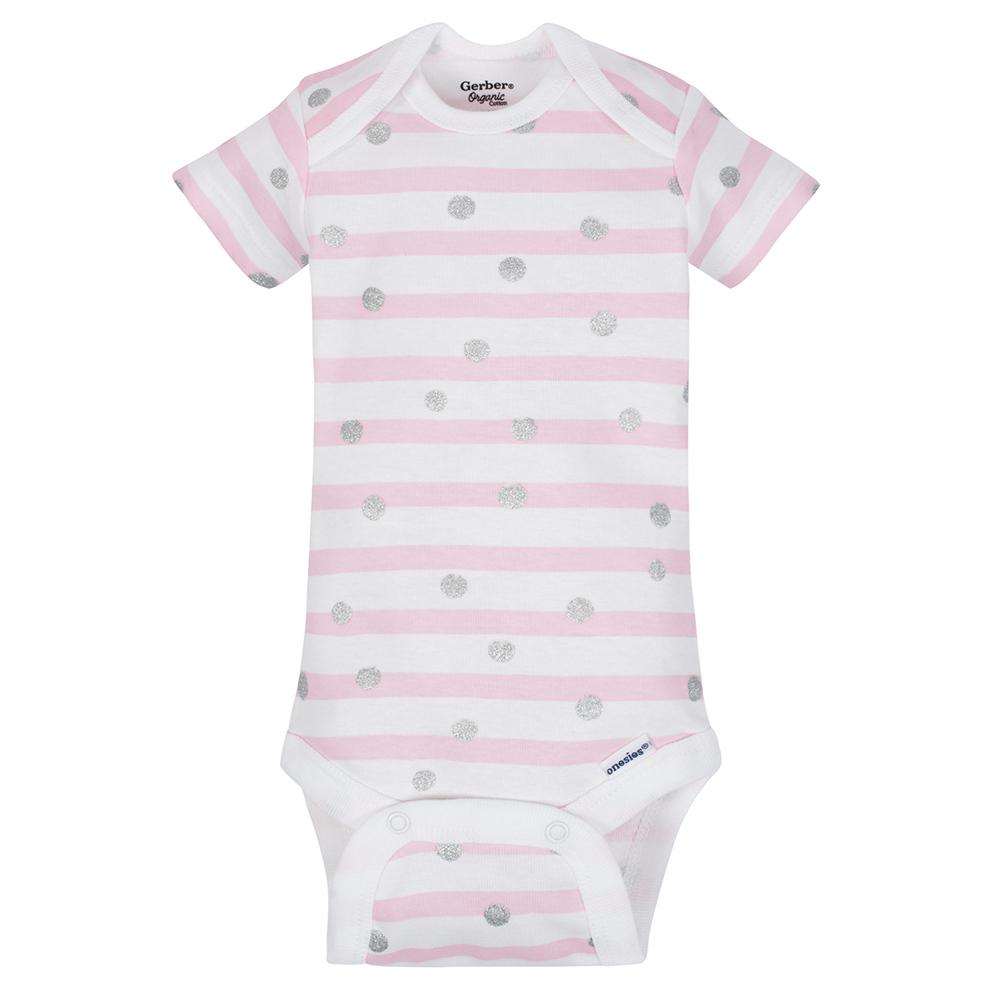 5-Pack Girls Organic Bear Onesies Brand Short Sleeve Bodysuits, additional view 4