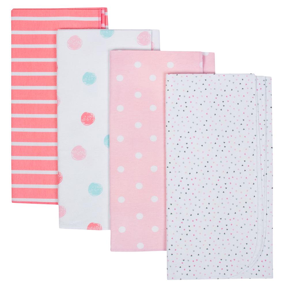 4-Pack Girls Organic Flannel Receiving Blanket