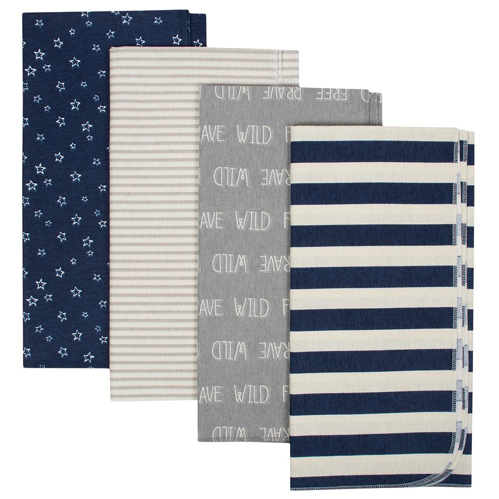 4-Pack Boys Organic Flannel Receiving Blanket