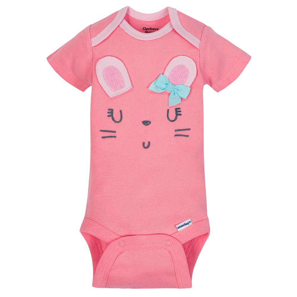 5-Pack Girls Organic Bunny Onesies Brand Short Sleeve Bodysuits, additional view 1