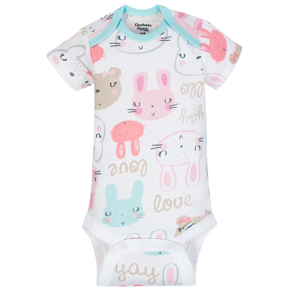 5-Pack Girls Organic Bunny Onesies Brand Short Sleeve Bodysuits, additional view 2