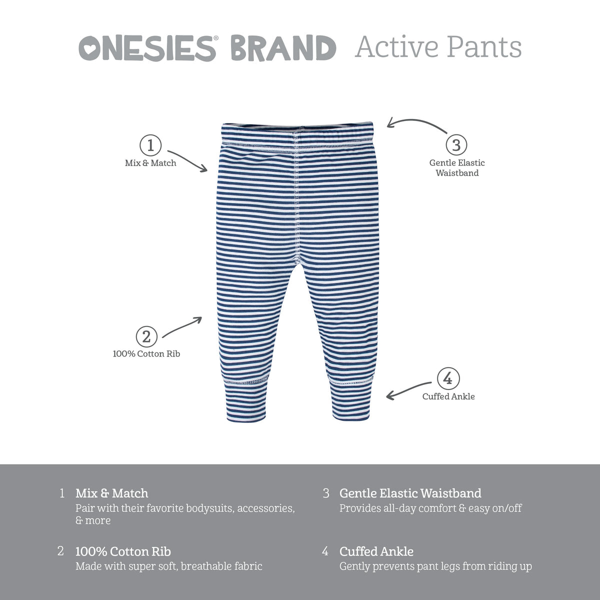 4-Pack Baby Boys Navy Stripes Pants-Gerber Childrenswear Wholesale