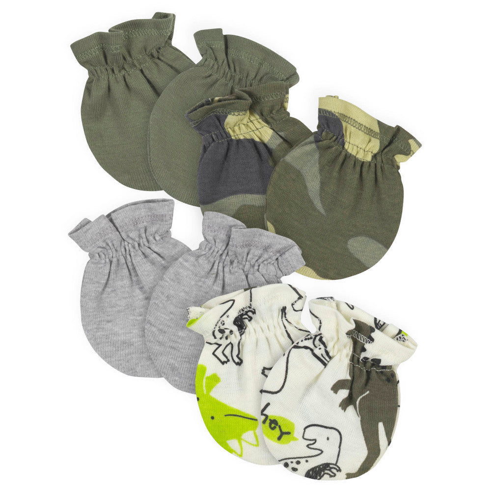 4-Pack Baby Boys Camo Dinosaur No Scratch Mittens