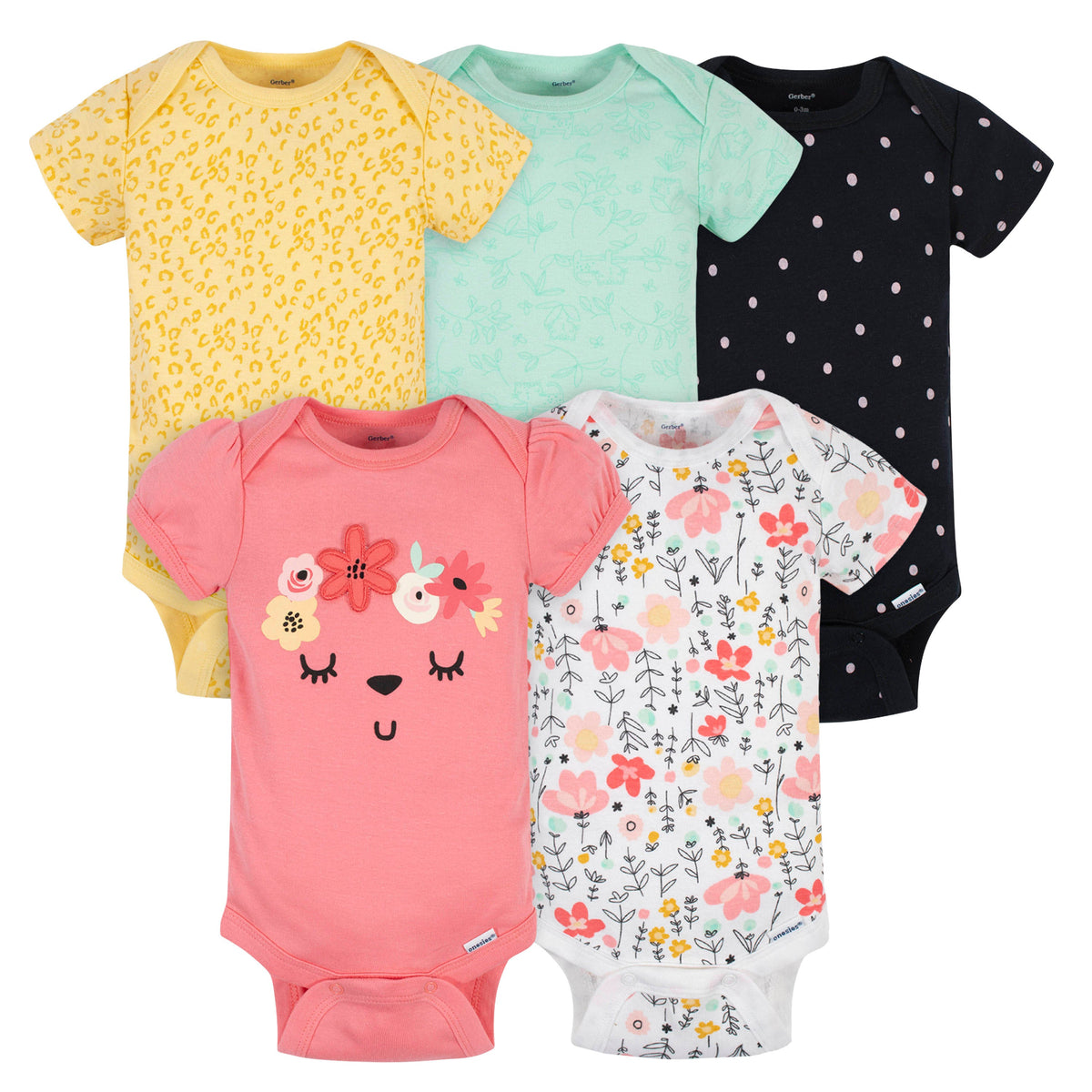 5-Pack Baby Girls Garden Floral Short Sleeve Onesies Bodysuits
