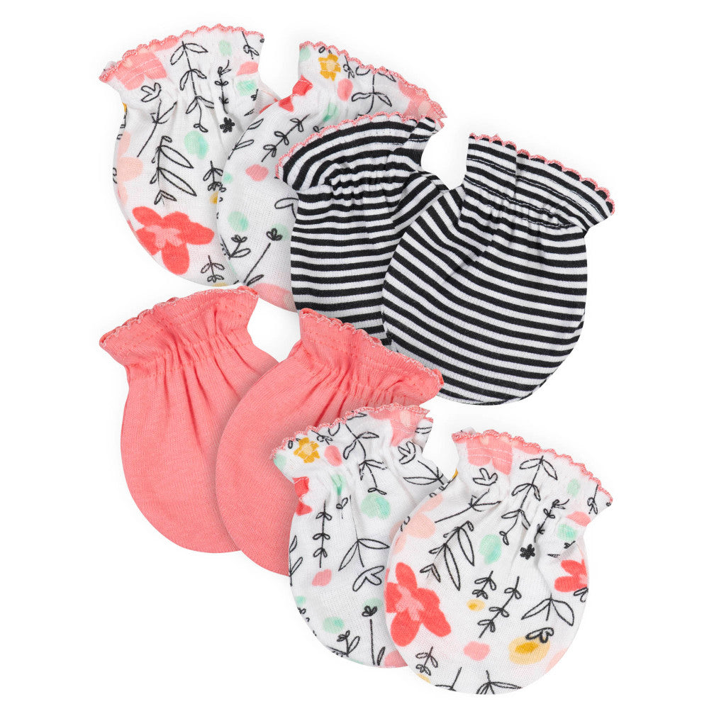 4-Pack Baby Girls Flower Garden No Scratch Mittens