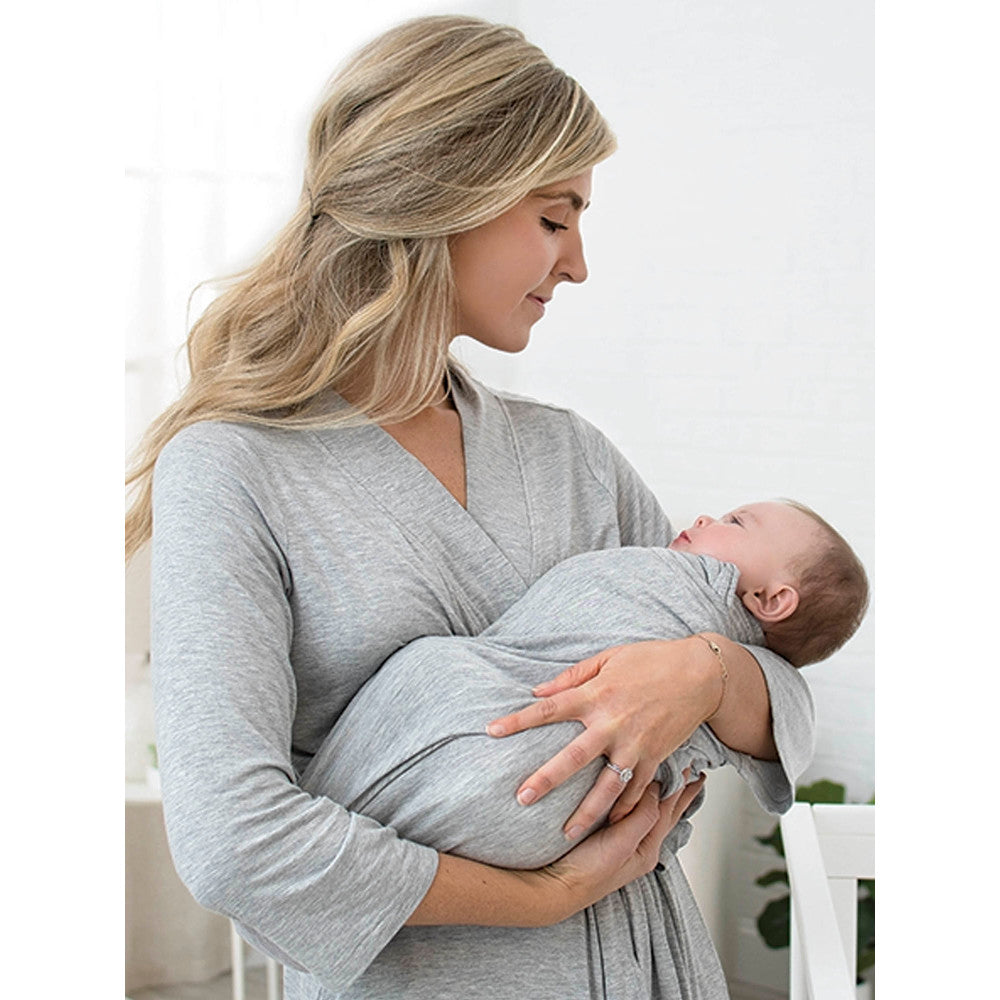 2-Piece Baby Neutral Gray Heather Robe & Swaddle Blanket Set, lifestyle photo 1