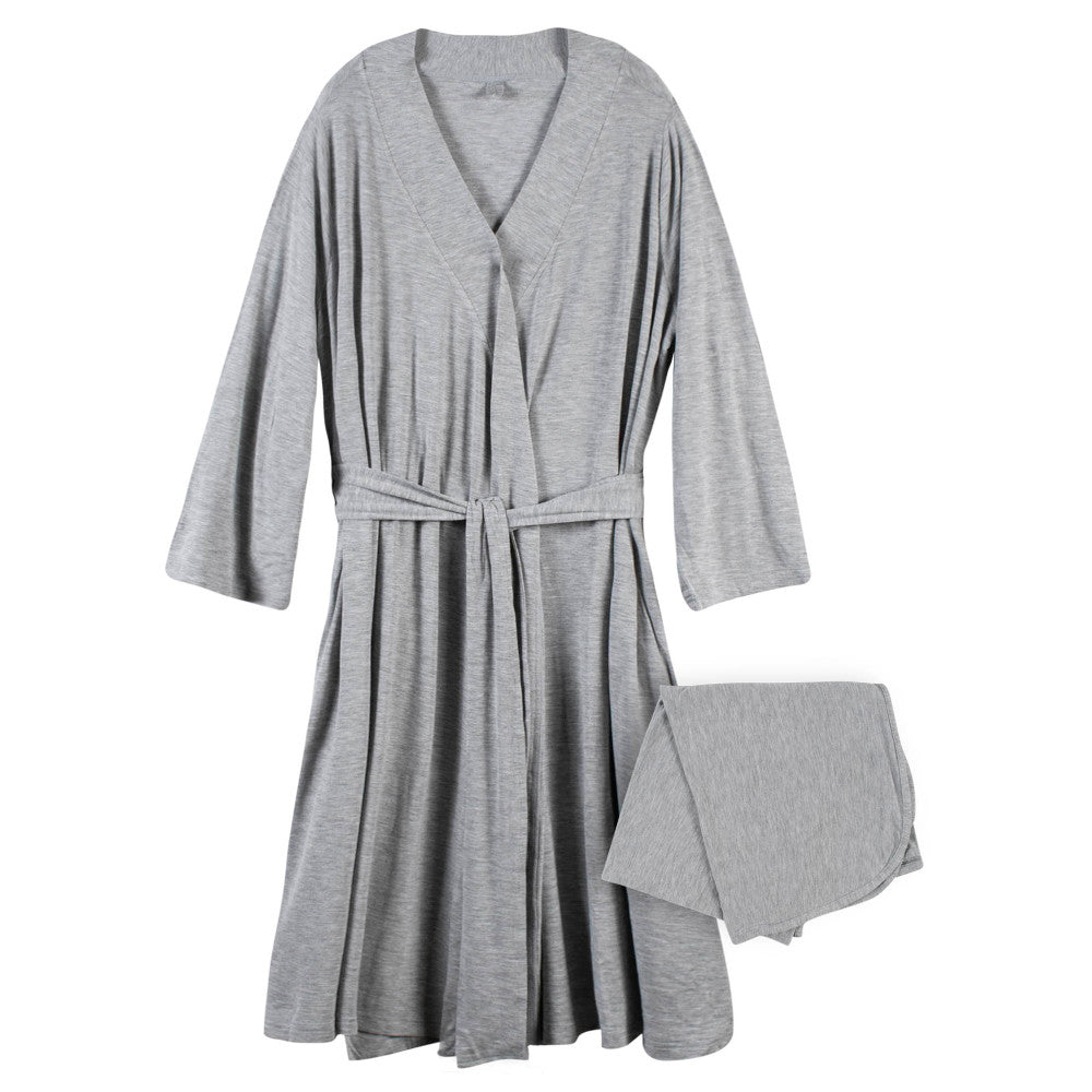 2-Piece Baby Neutral Gray Heather Robe & Swaddle Blanket Set