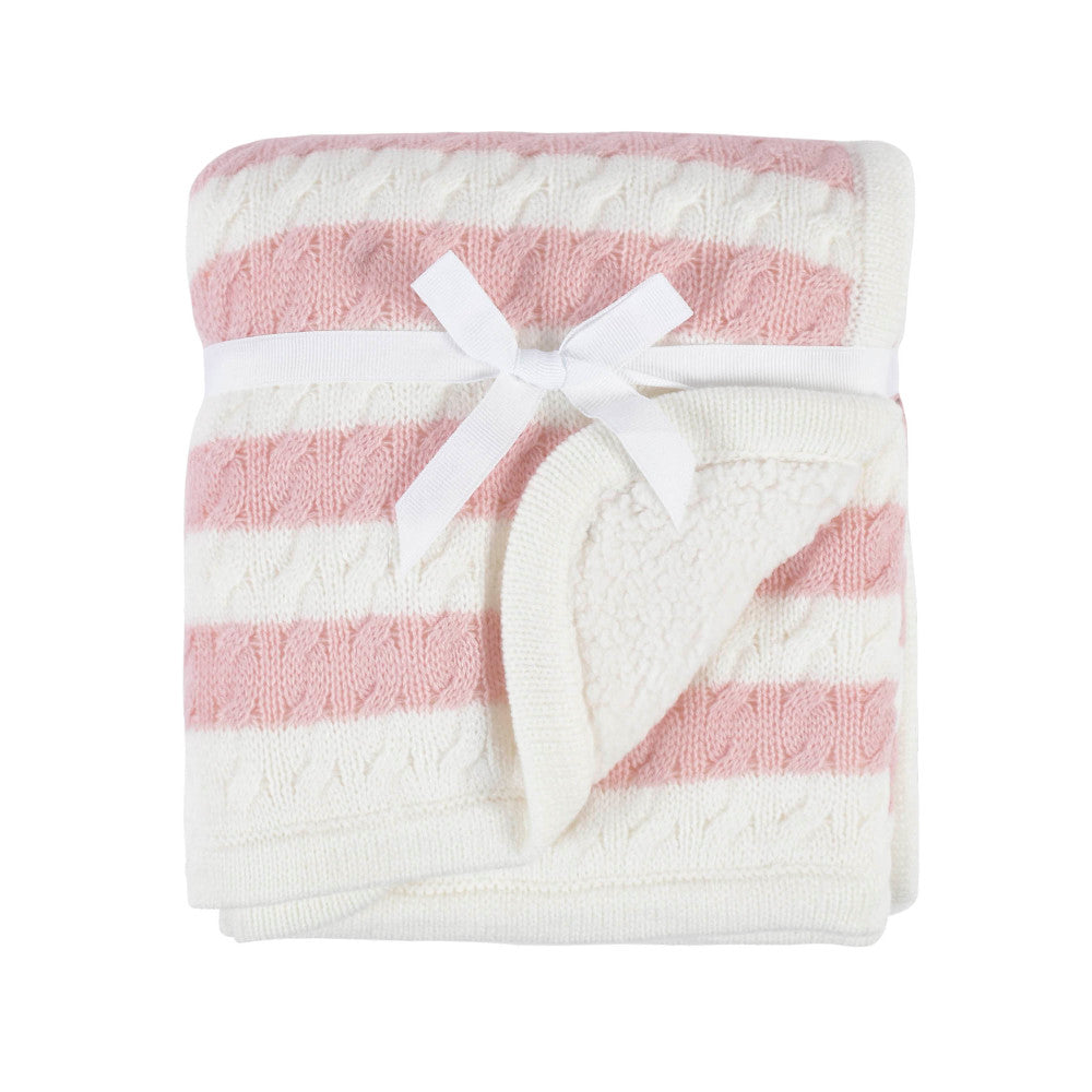 Modern Moments by Gerber Baby Girls Pink Stripes Cable Knit Blanket, additional view 1