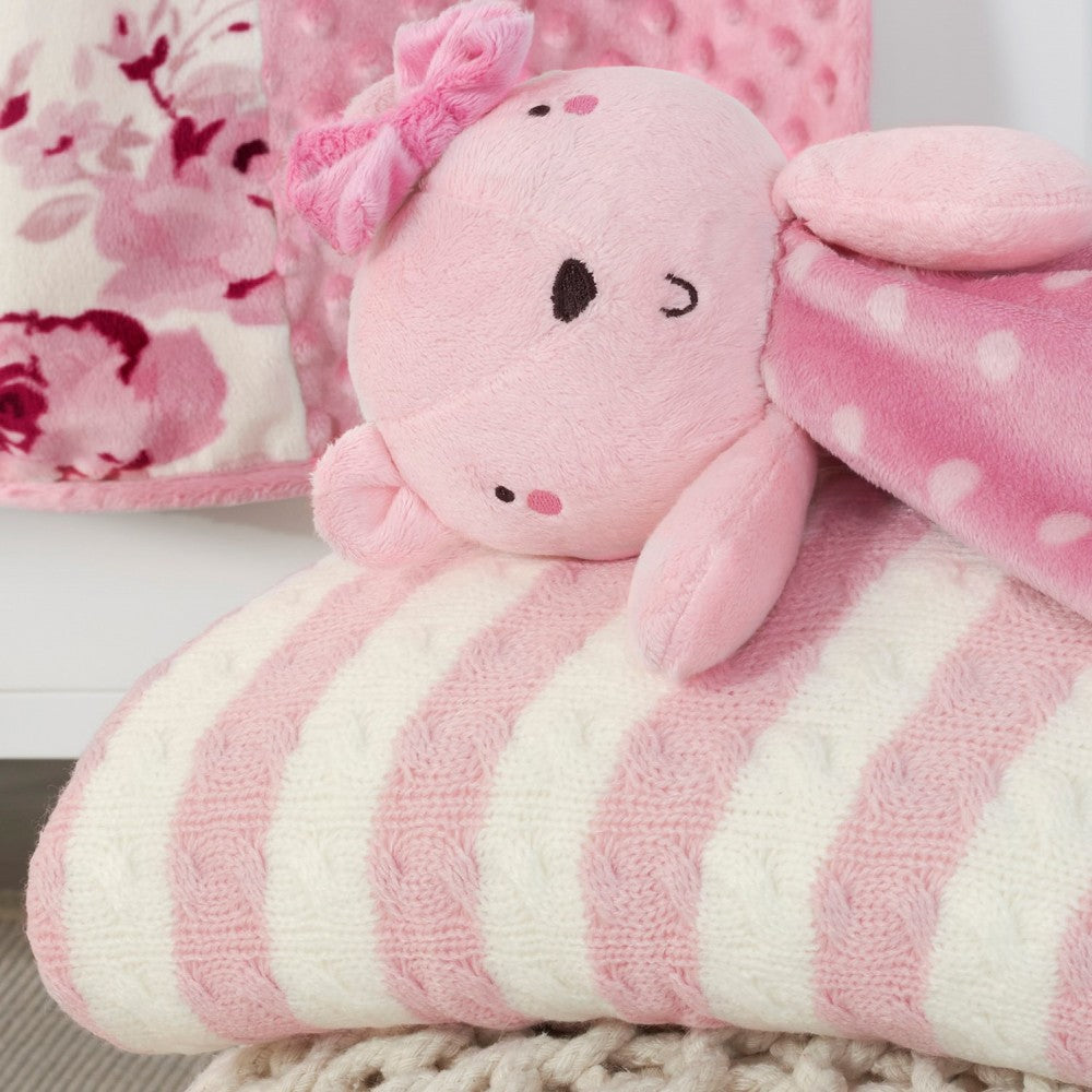 Modern Moments by Gerber Baby Girls Pink Stripes Cable Knit Blanket, lifestyle photo 3