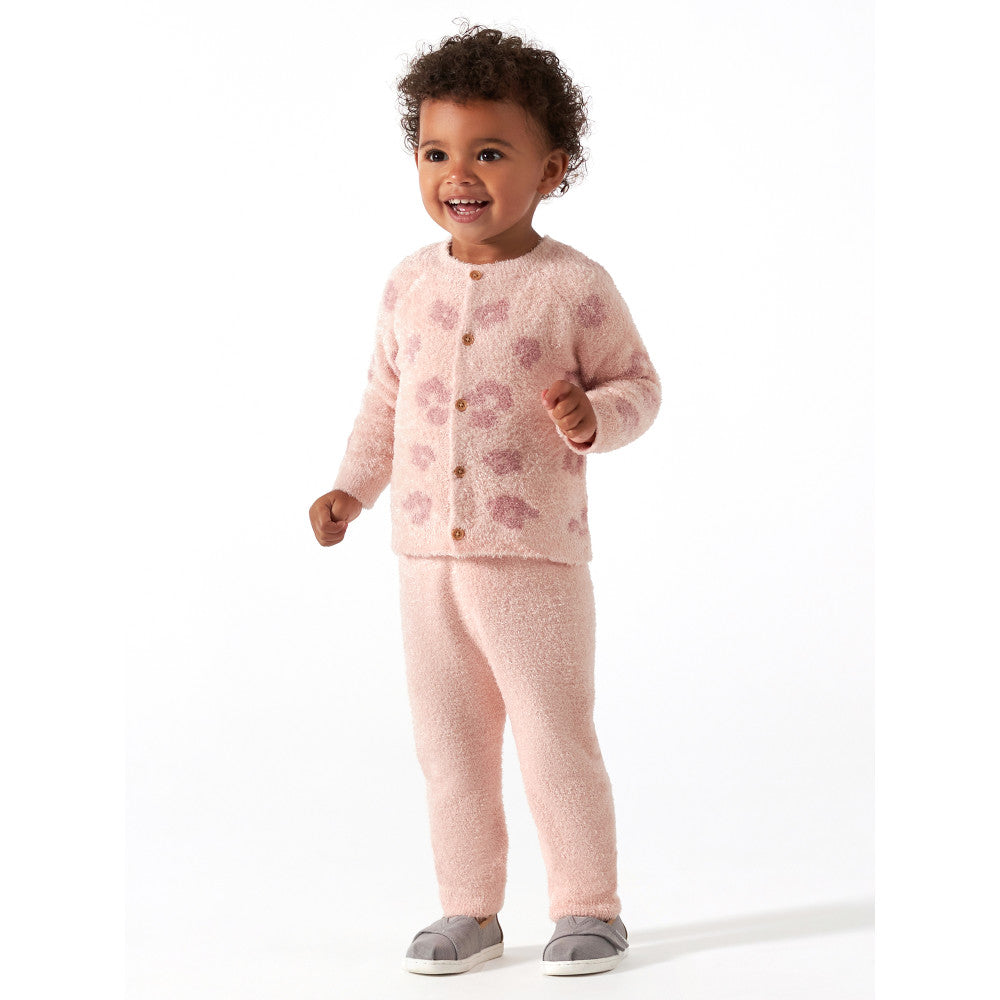 2-Piece Baby Girl Pink Leopard Silky Mink Cardigan & Jogger Pants Set