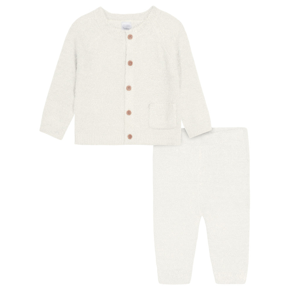 2-Piece Baby Neutral Ivory Silky Mink Cardigan & Jogger Pants Set, additional view 2