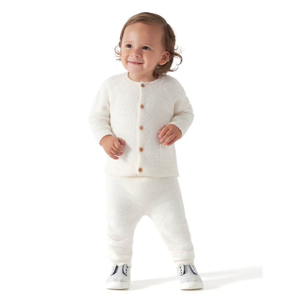 2-Piece Baby Neutral Ivory Silky Mink Cardigan & Jogger Pants Set