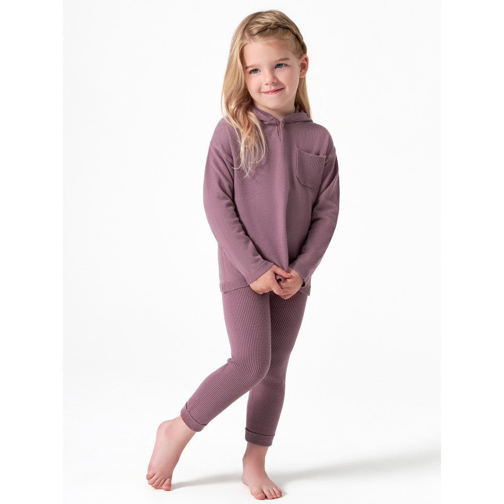 2-Piece Infant & Toddler Girls Grape Waffle Sweater Knit Hooded Sweater & Legging Set