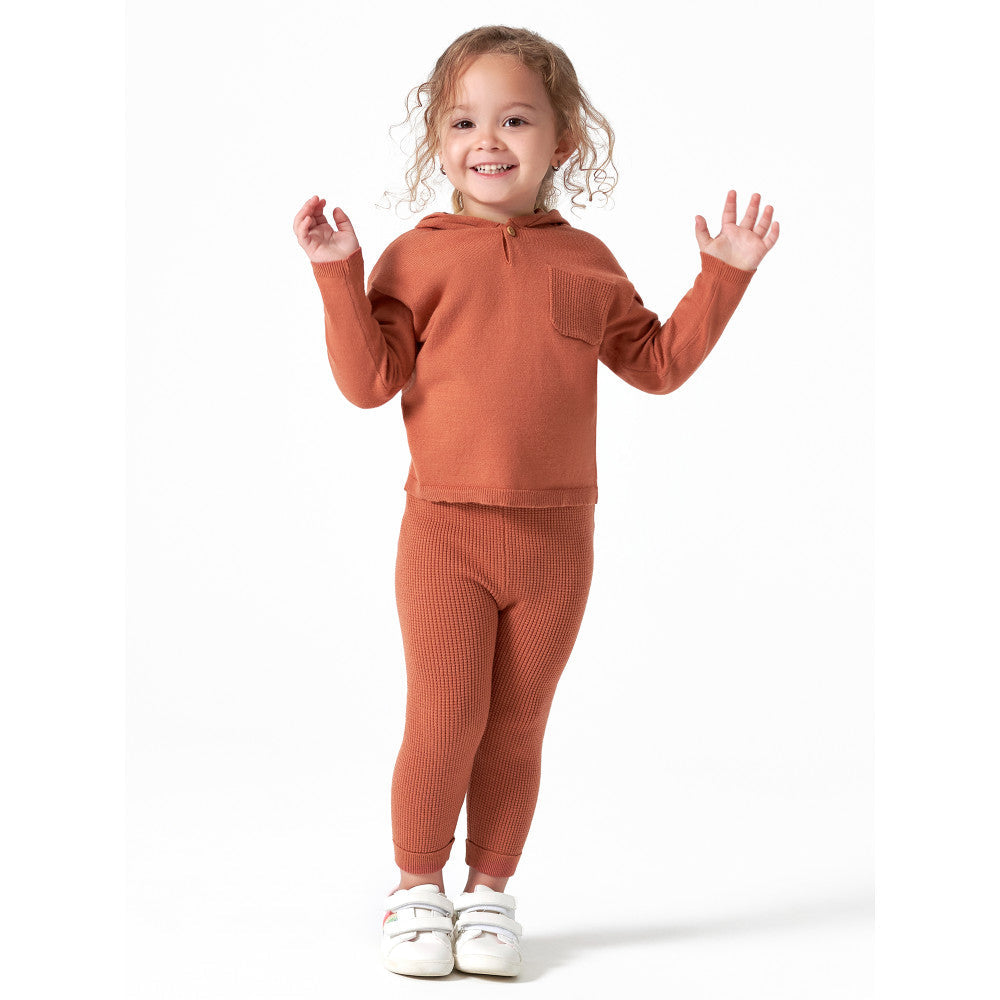 2-Piece Infant & Toddler Girls Rust Waffle Sweater Knit Hooded Sweater & Legging Set