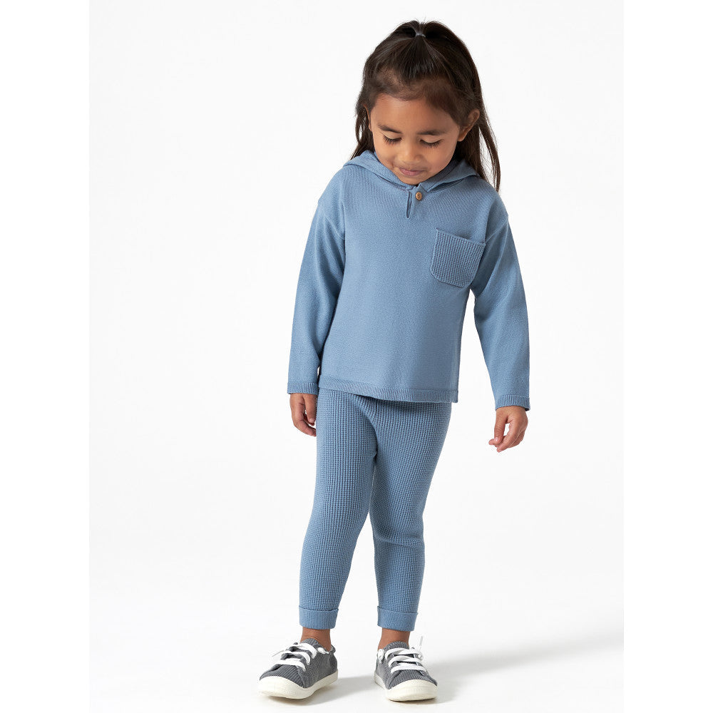 2-Piece Infant & Toddler Girls Slate Blue Waffle Sweater Knit Hooded Sweater & Legging Set, lifestyle photo 1
