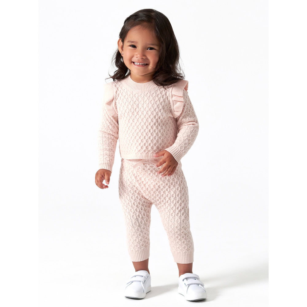 Modern Moments by Gerber 2-Piece Infant & Toddler Girls Pink Chunky Cable Knit Sweater With Ruffle & Leggings Set