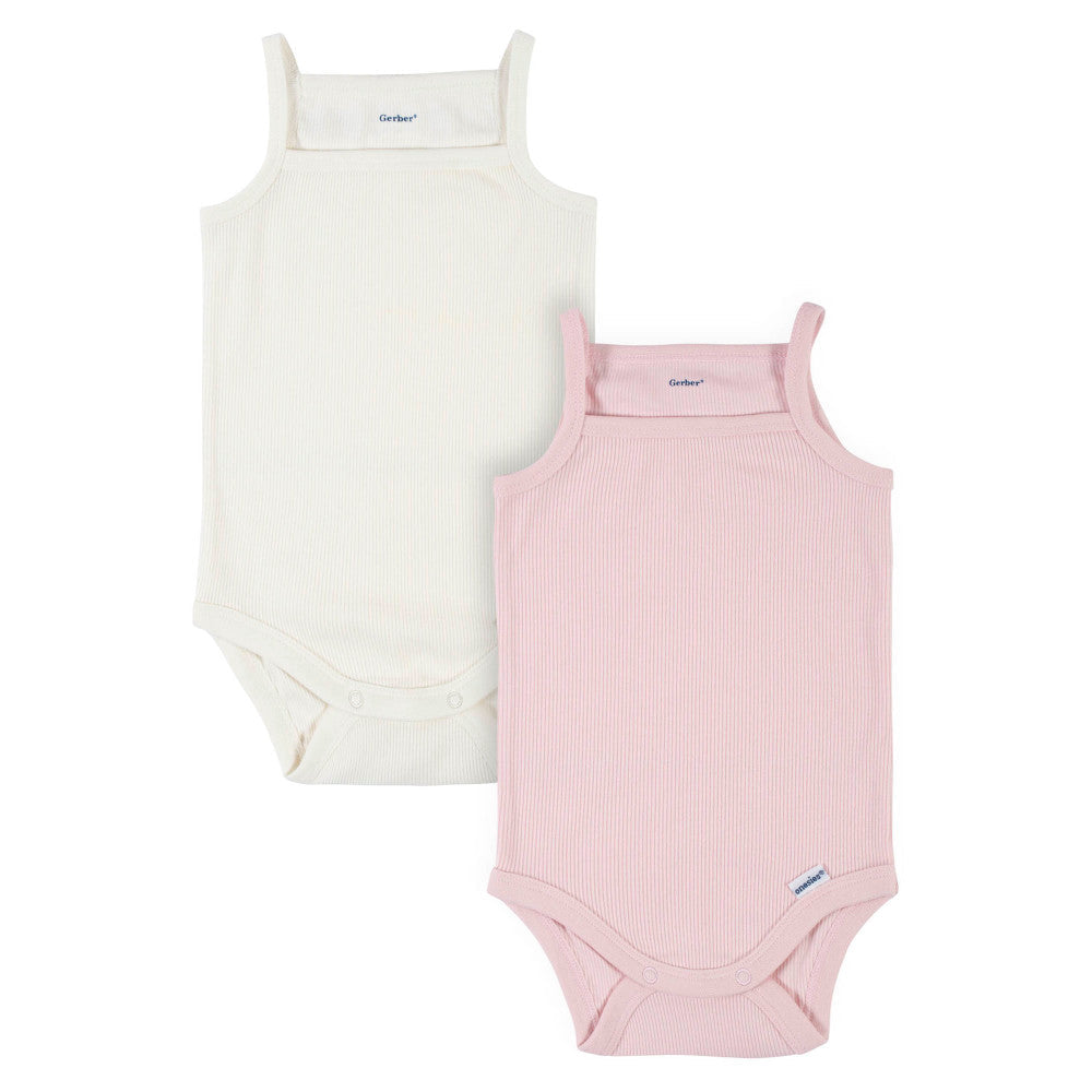 Modern Moments by Gerber 2-Pack Baby Girls Ivory/Pink Sleeveless Onesies Bodysuits