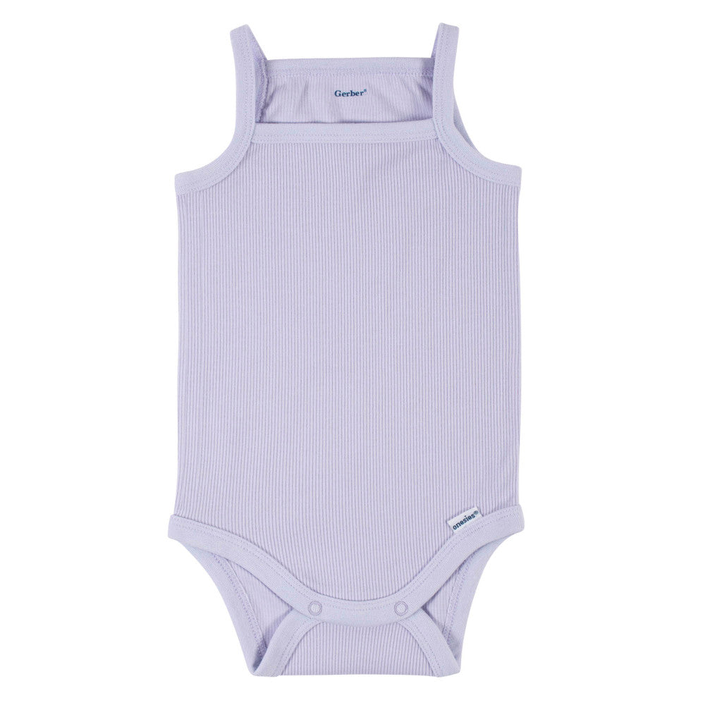 Modern Moments by Gerber 2-Pack Baby Girls Purple/White Sleeveless Onesies Bodysuits, additional view 2