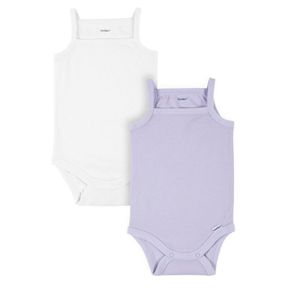 Modern Moments by Gerber 2-Pack Baby Girls Purple/White Sleeveless Onesies Bodysuits