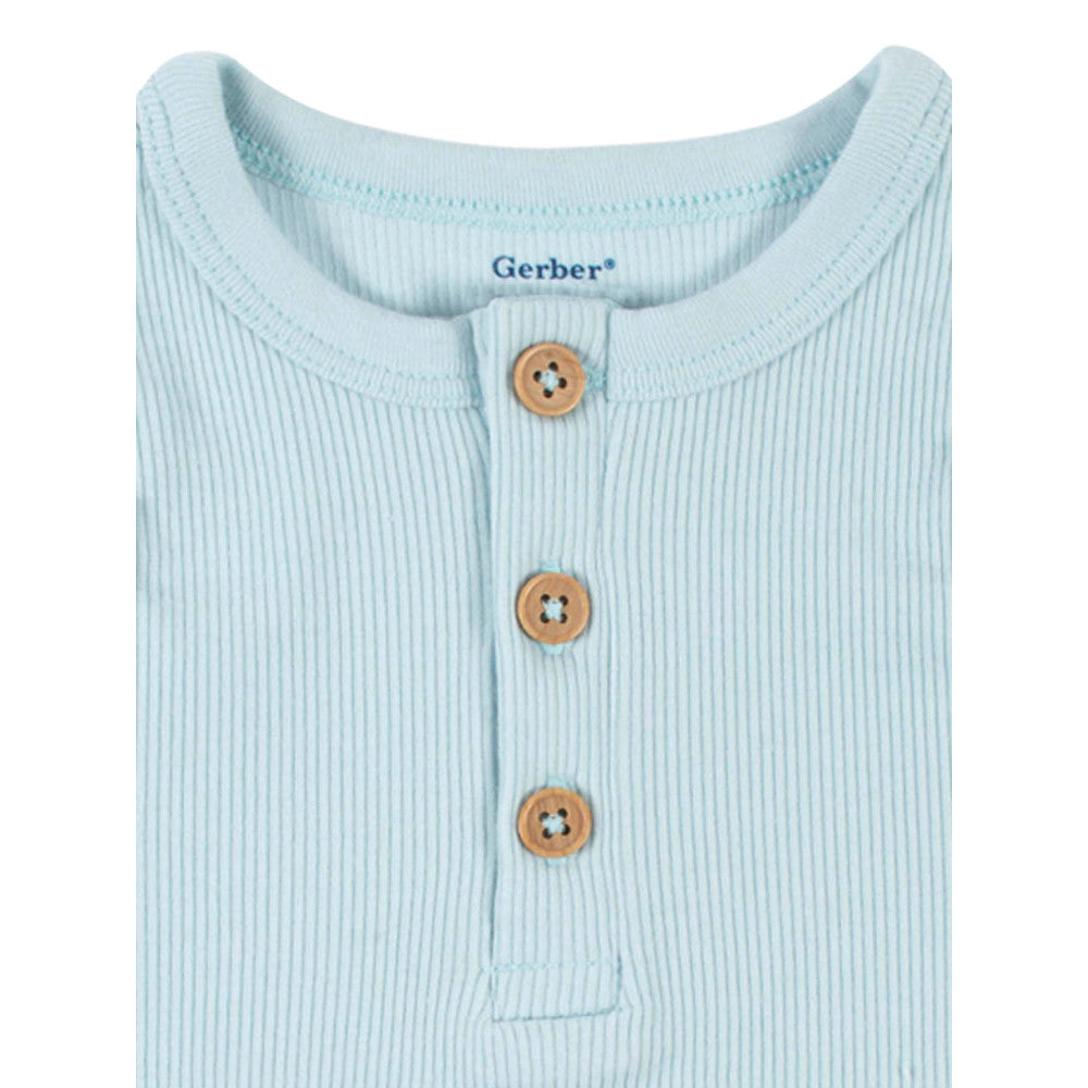 Modern Moments by Gerber 2-Pack Baby Boys Blues Sleeveless Onesies Bodysuits, close-up detail 2