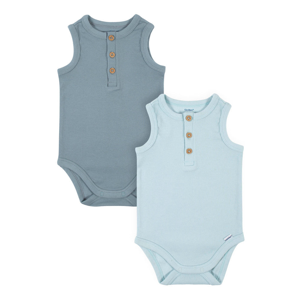Modern Moments by Gerber 2-Pack Baby Boys Blues Sleeveless Onesies Bodysuits