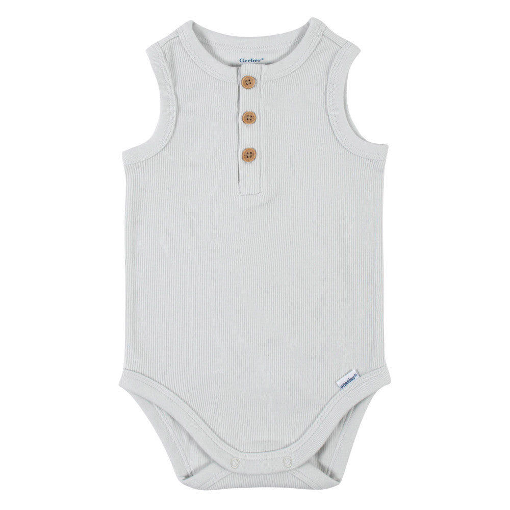Modern Moments by Gerber 2-Pack Baby Boys Blue Grey Sleeveless Onesies Bodysuits, additional view 2