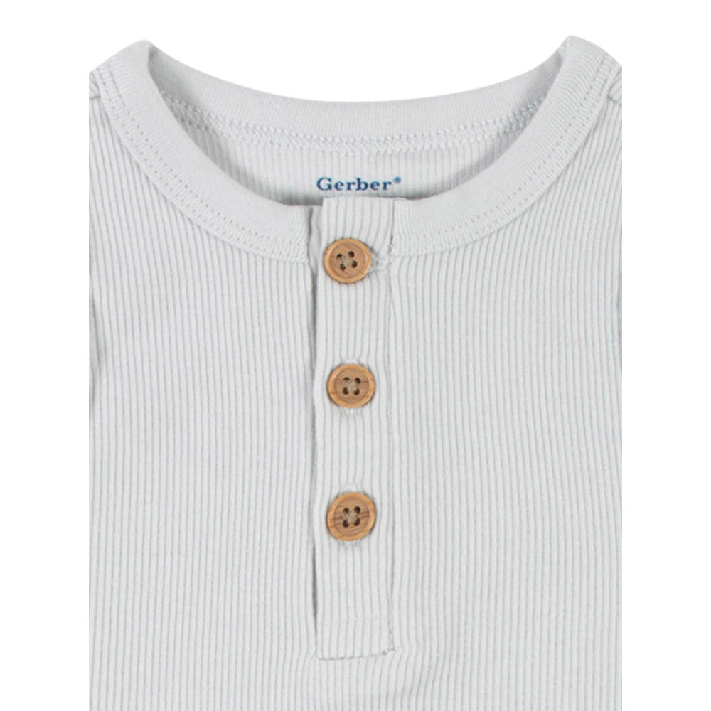 Modern Moments by Gerber 2-Pack Baby Boys Blue Grey Sleeveless Onesies Bodysuits, close-up detail 2