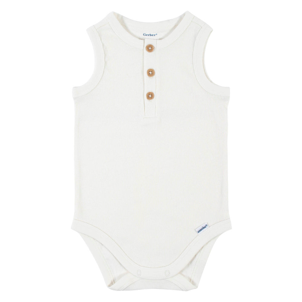 Modern Moments by Gerber 2-Pack Baby Boys Green Ivory Sleeveless Onesies Bodysuits, additional view 1